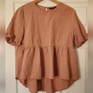 Shein pink hi-low loose peplum swing top 100% cotton